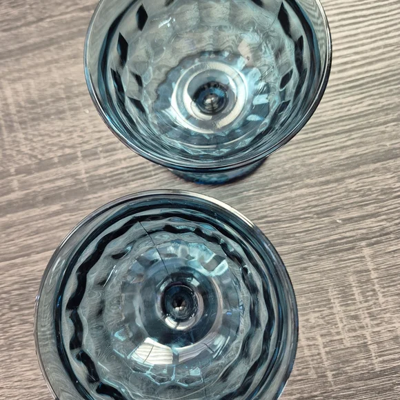 Set of 2 Blue Glass Sherbert Fruit Dishes.  Footed - Picture 4 of 6